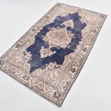 4x7 Beige & Blue Wool Vintage Rug, Handwoven Persian Rug, 116x198Cm