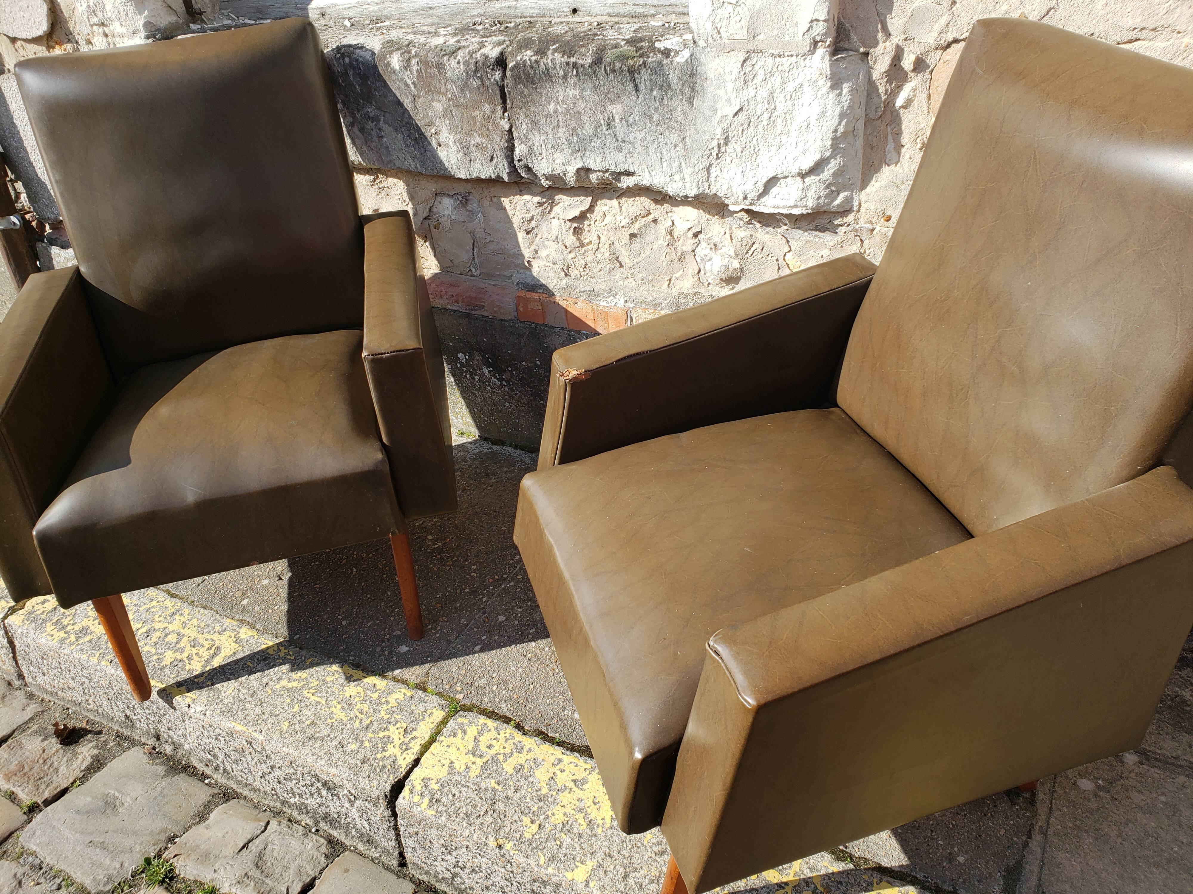 Vintage Scandinavian olive green armchairs