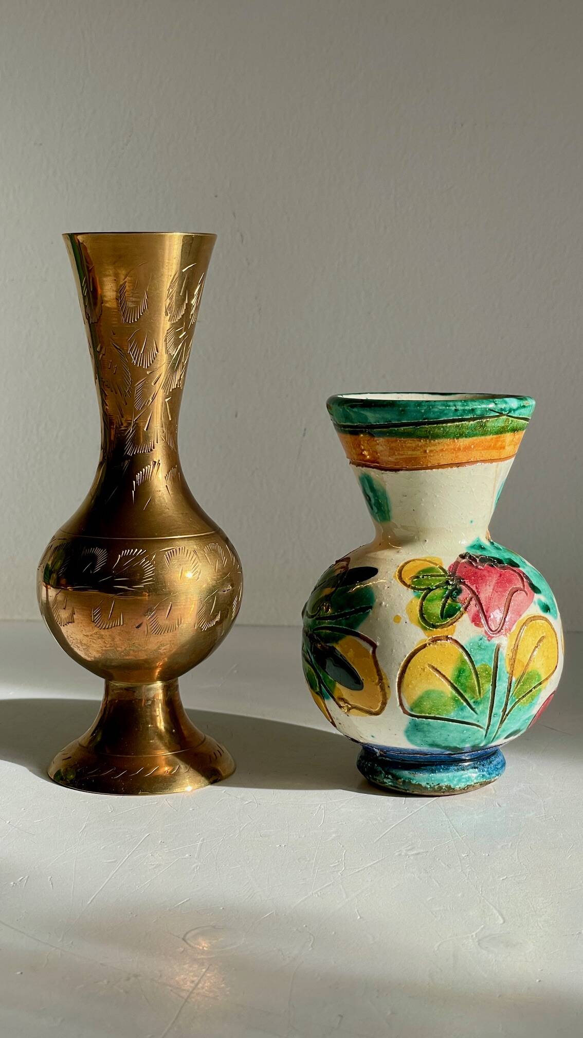Vases céramique artisanale laiton ciselé vintage