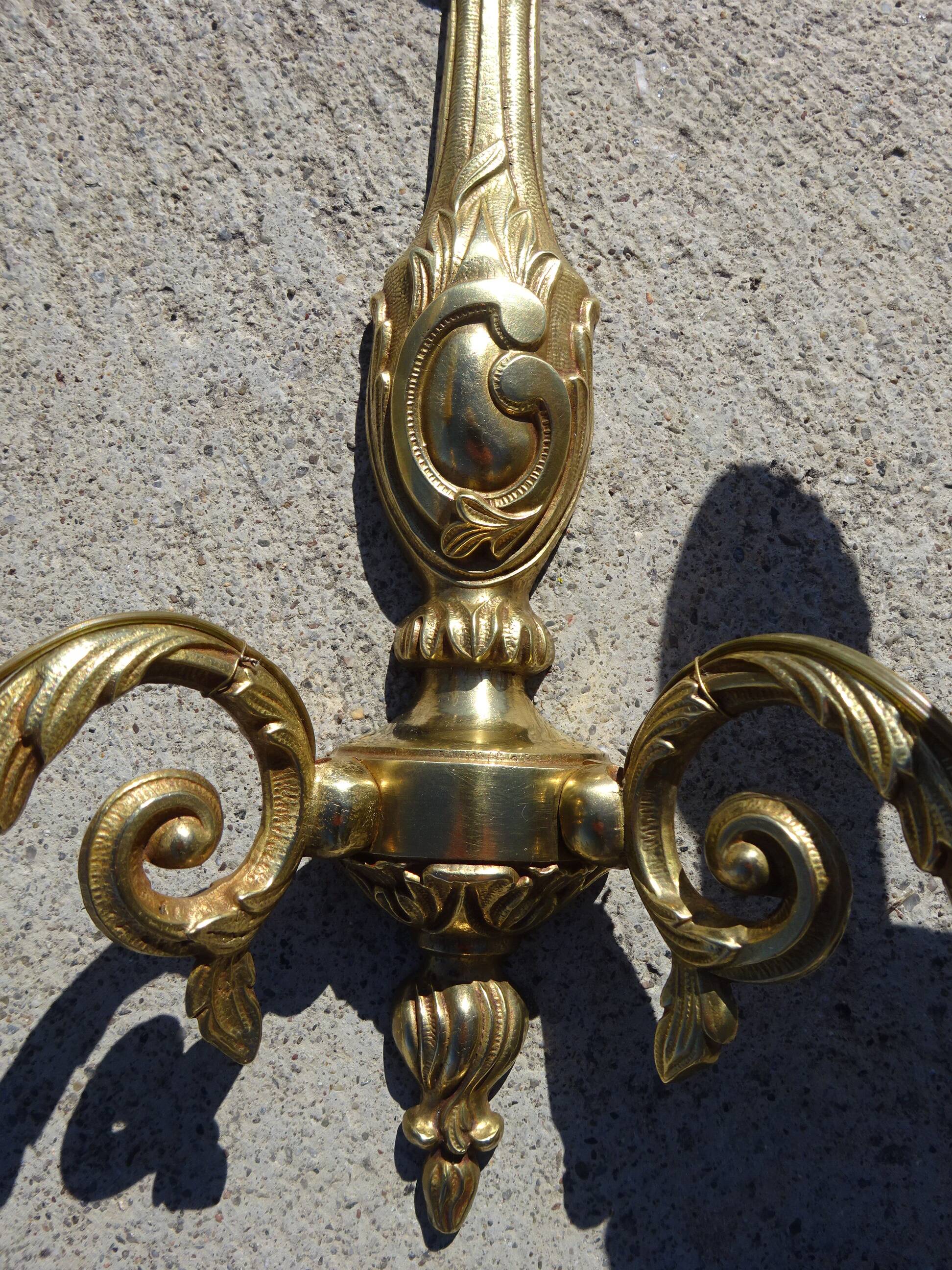 Bronze wall sconces, silk shades, pair