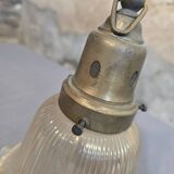 Holophane glass and brass suspension