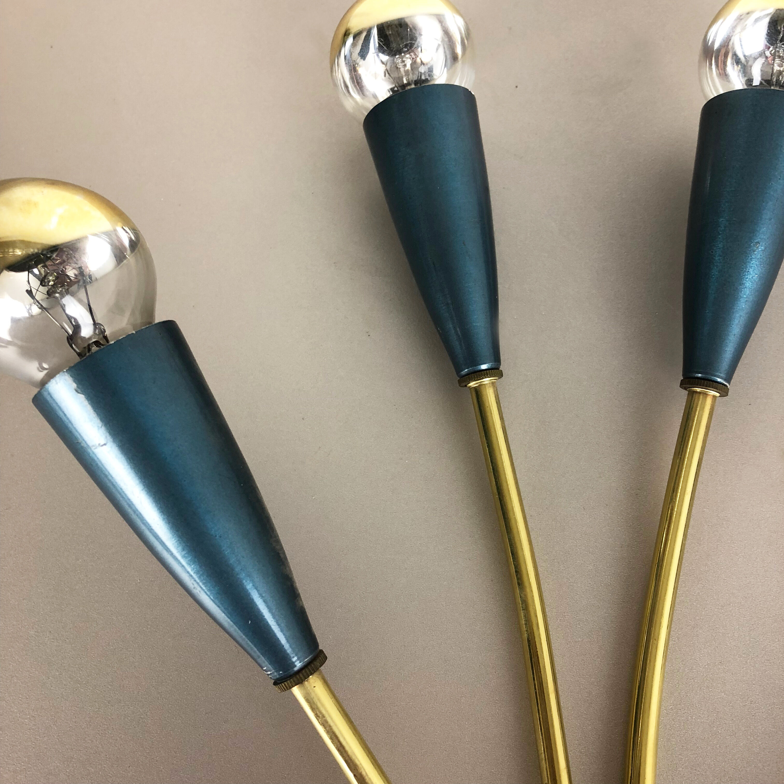 Italian blue and brass wall lamps Italy, 1950