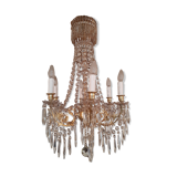 Lustre pampilles ancien cristal et verre taillé signé Portieux  6 feux