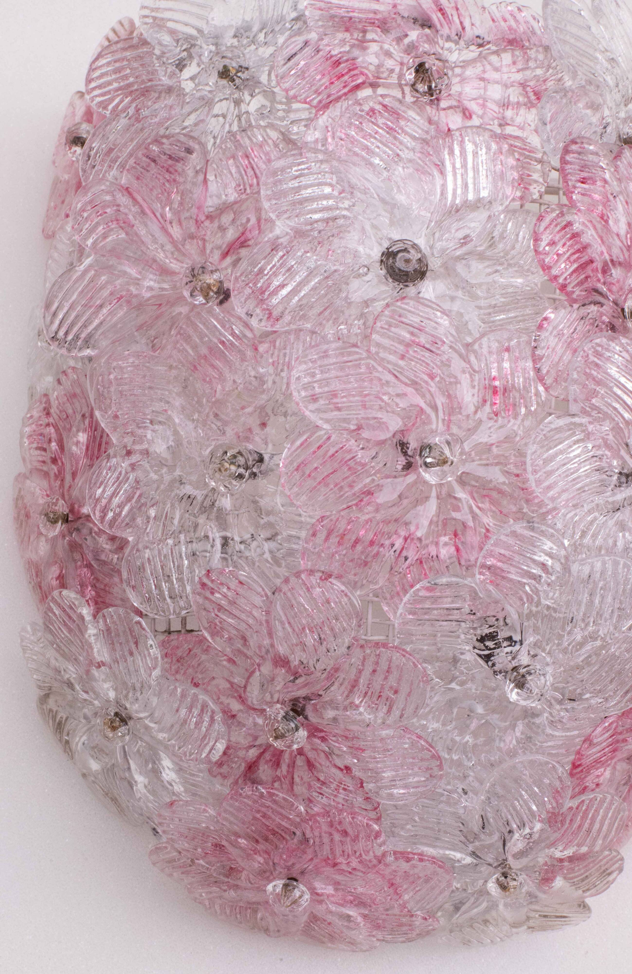 Set of 2 Murano Wall Light Pink Flower by Seguso, 1970