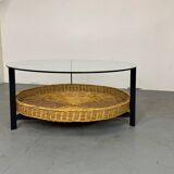 Table basse en verre, acier et rotin de style danois moderniste du milieu du siècle, 19