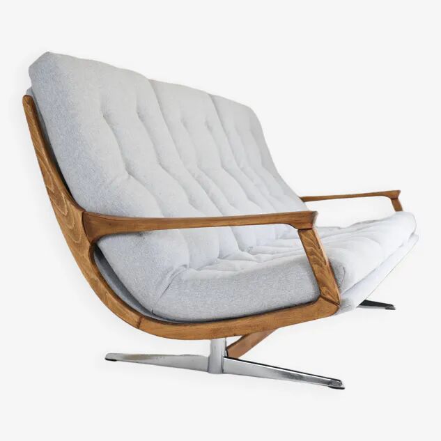 Scandinavian sofa in grey fabric and wood, 1960s