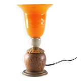 Orange glass ball lamp with wood
