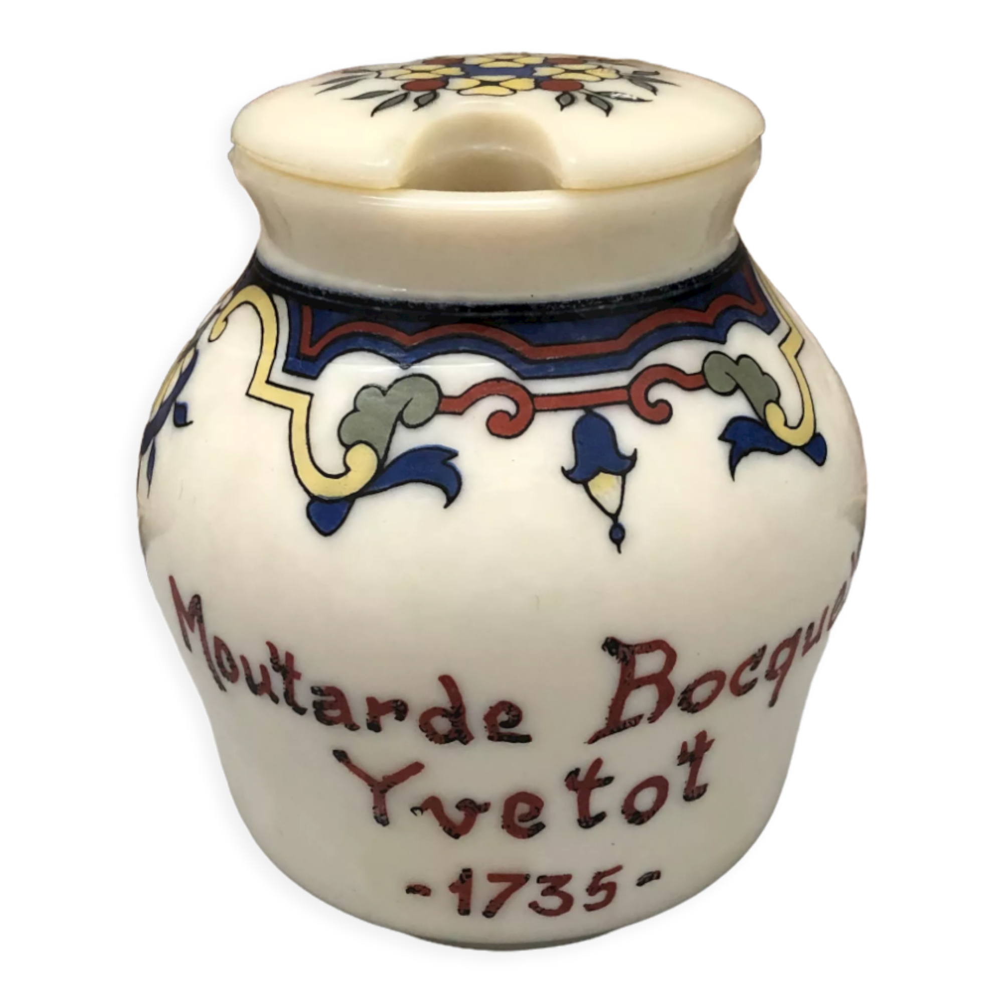 Mustard pot bocquet yvetot with flower pattern