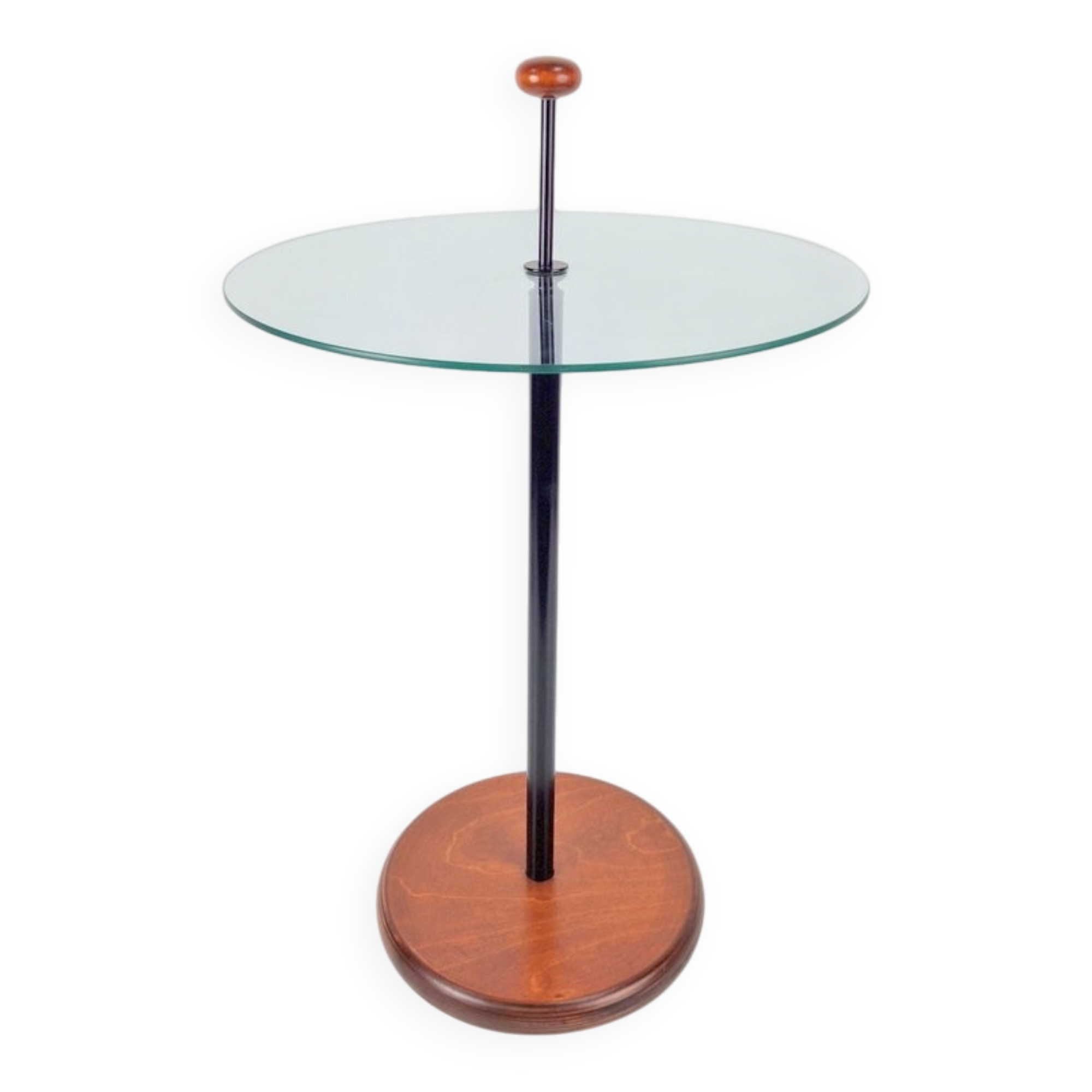 Postmodern Side Table with Ball Handle and Glass Top, 1980s
