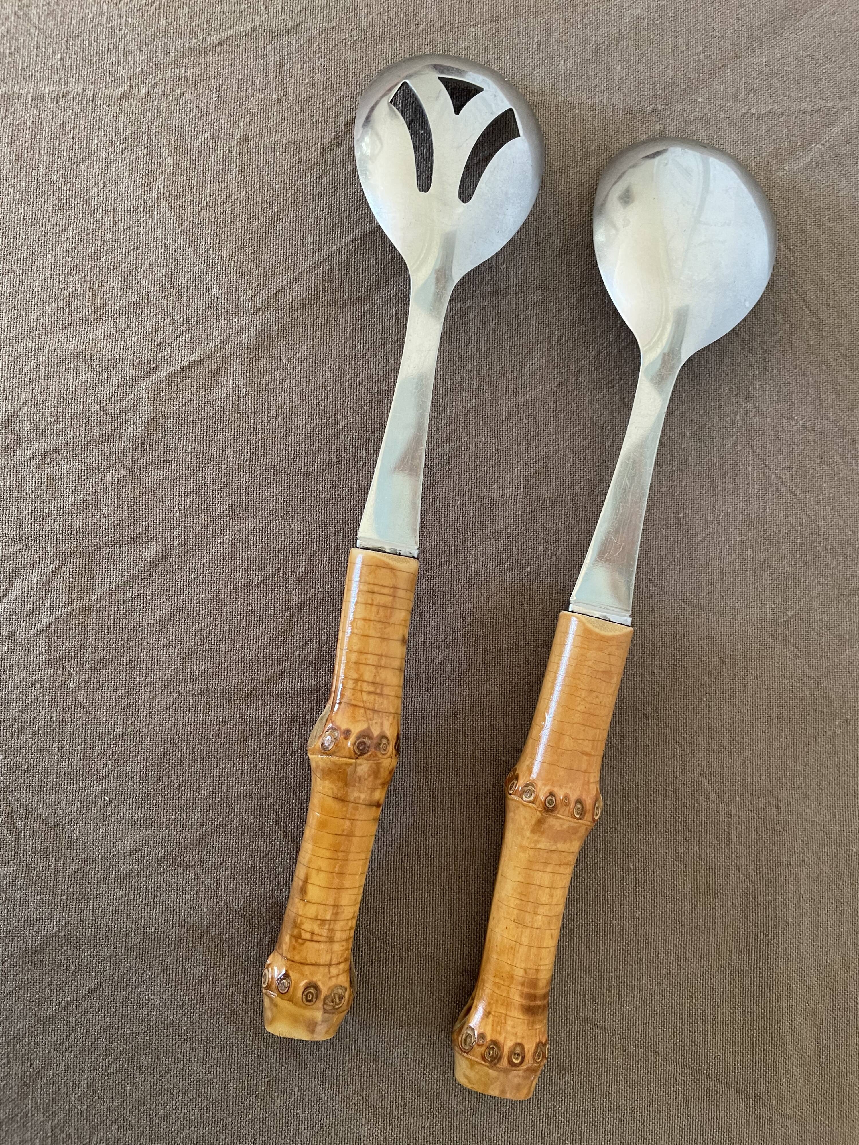 Salad servers with bamboo handles