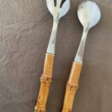 Salad servers with bamboo handles