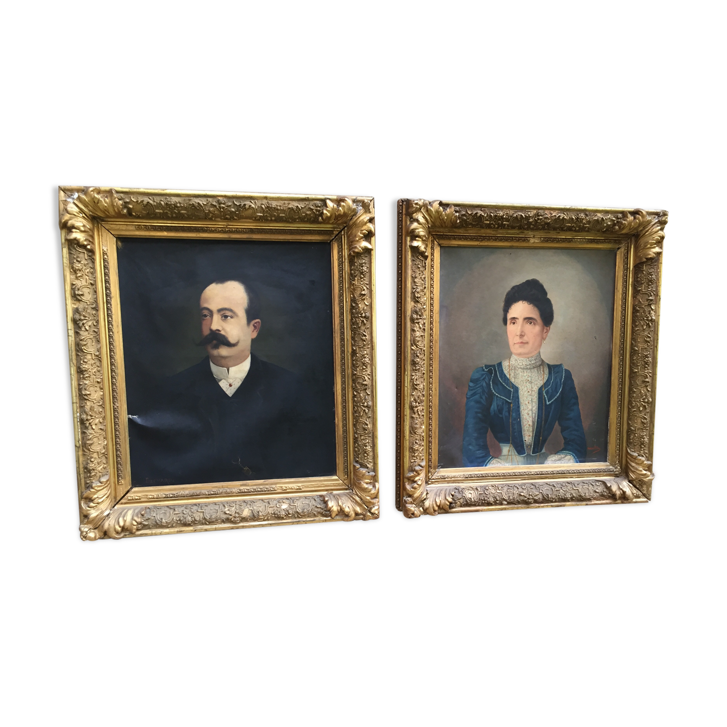 Pair of oil on canvas portraits signed Béchard