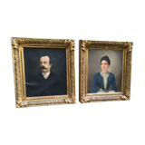Pair of oil on canvas portraits signed Béchard