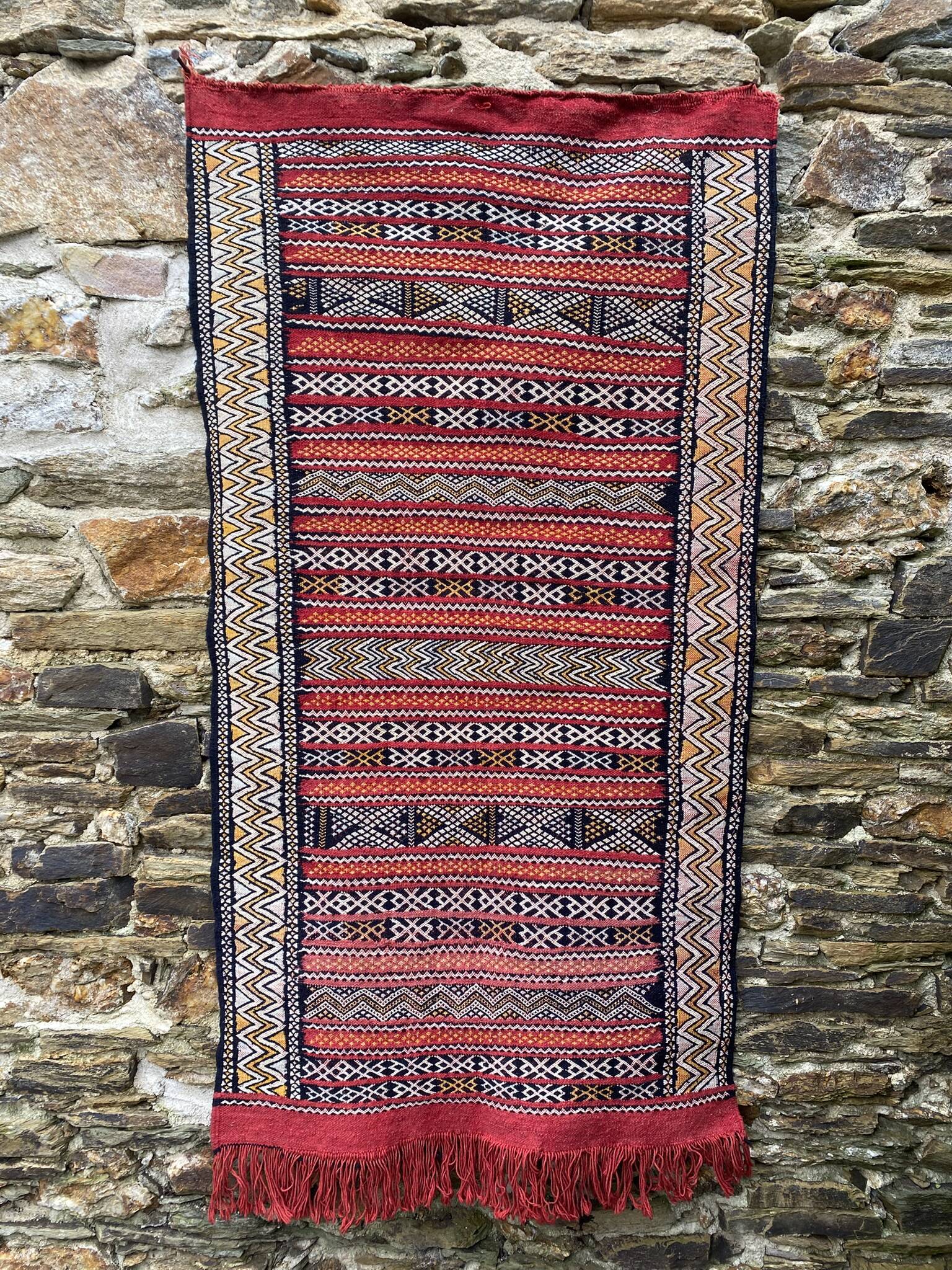 Handwoven Berber Kilim rug, wall hanging.