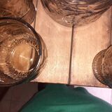 Carafe and 6 glasses, in transparent brown glass - Italy - Vintage
