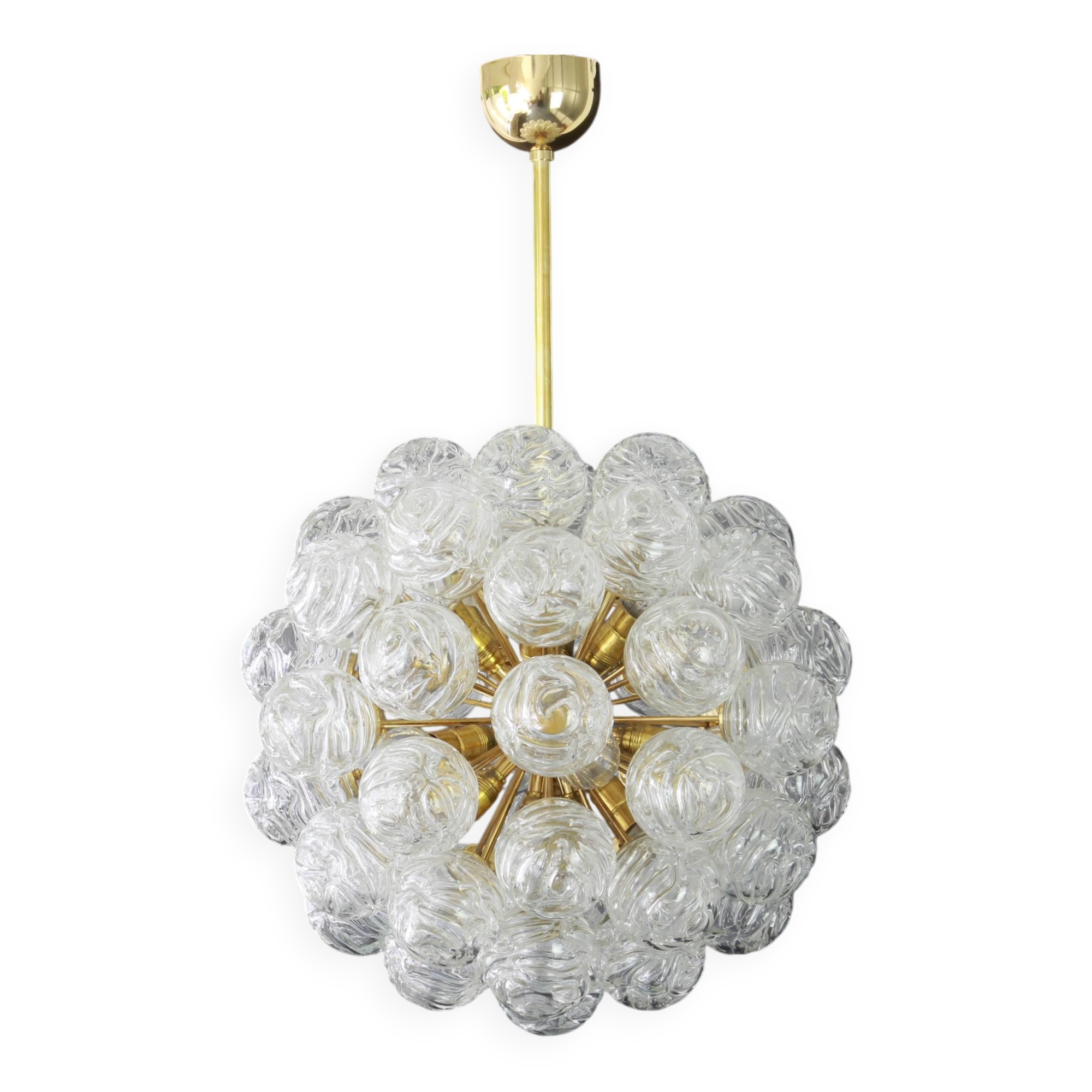 Spectacular Sputnik suspension with glass snowballs, Doria, Germany, 1970s.