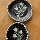 Two plates, decorative dishes edelweiss patterns in glazed ceramic signed SF vintage