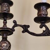 Antique candelabra with 3 arms in patinated bronze