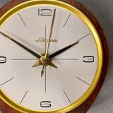 Mid century teak & brass lizana clock, vintage electric table clock