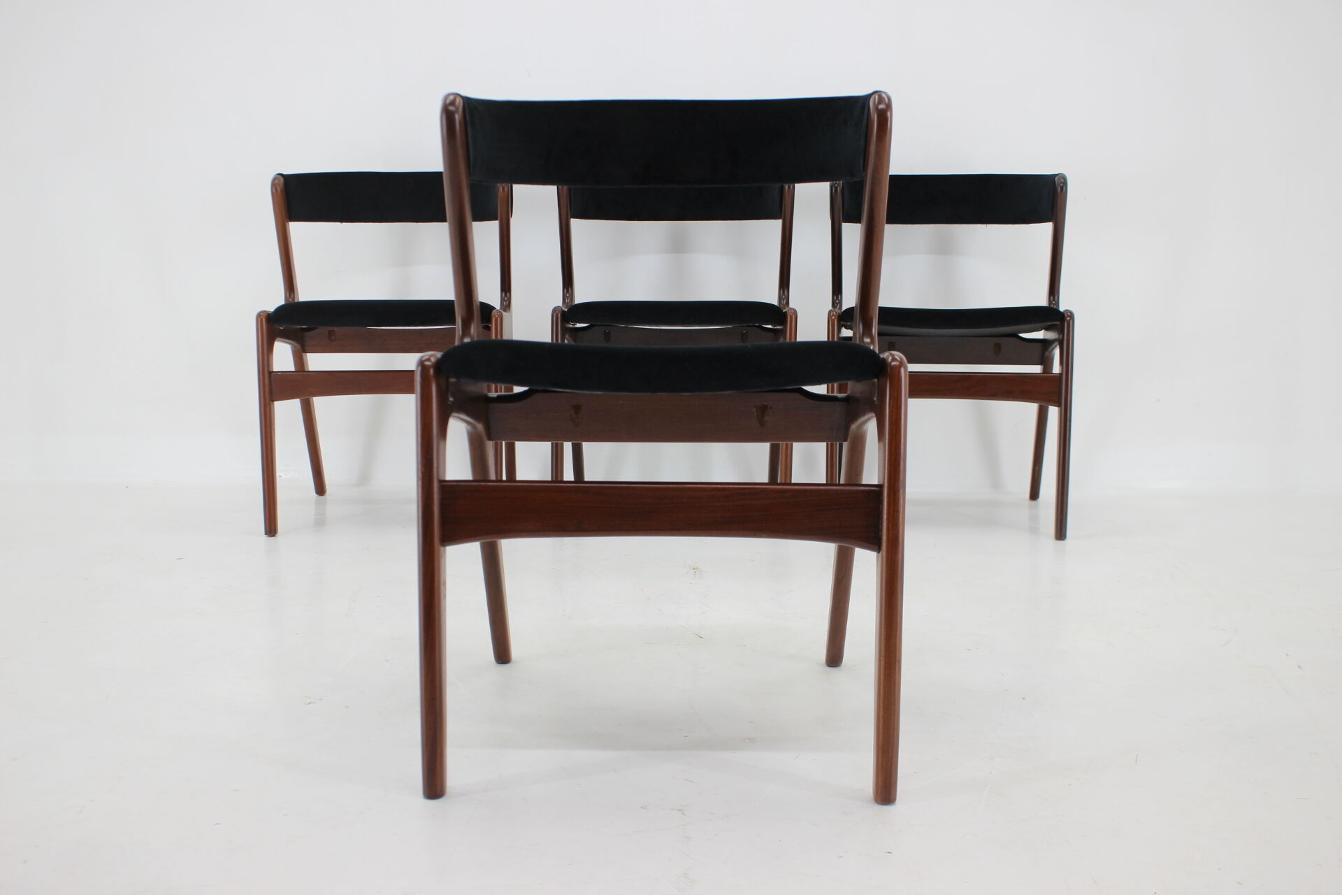 1960s Danish Teak Dining Chairs in Black Velvet