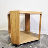 80s Octagonal Wood Accent Table with Glass Top on Casters