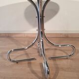 Table basse italienne du milieu du siècle en chrome et acier avec plateau rond en verre fumé, années 1960