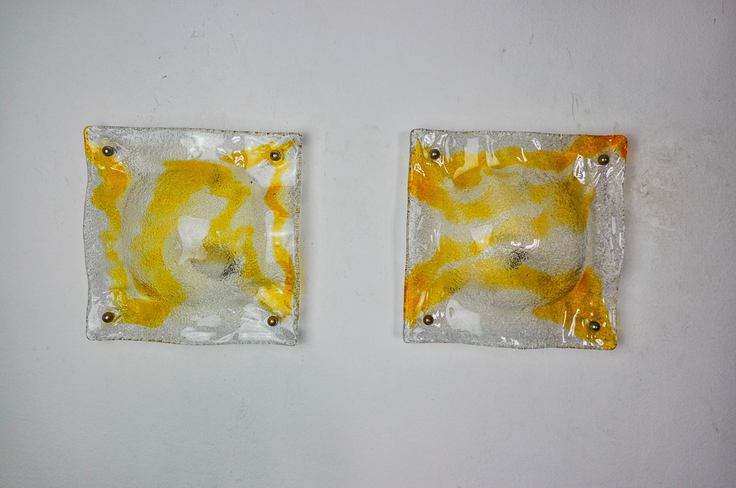 Pair of Murano Mazzega Orange wall lights, Italy, 1970