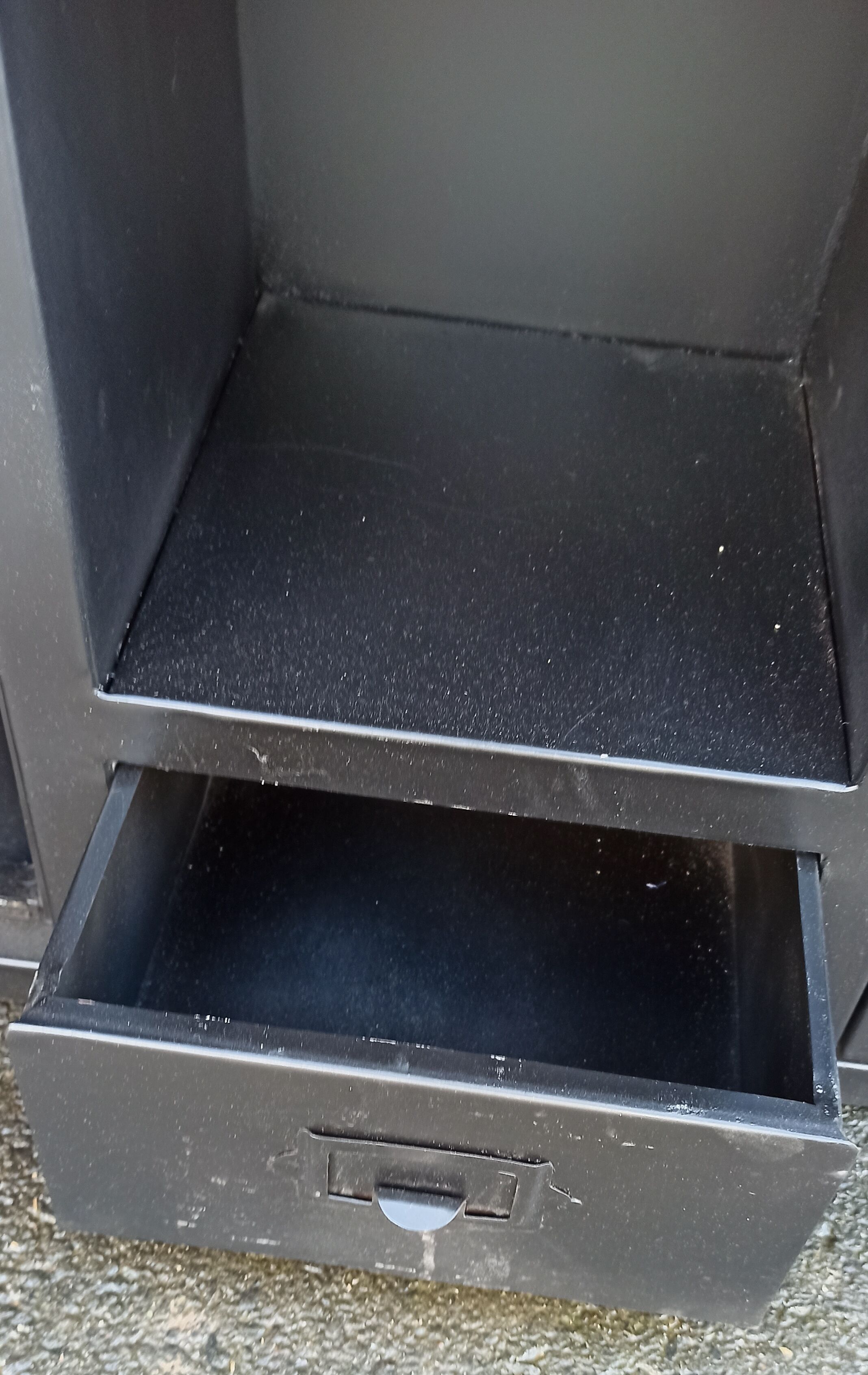 Black metal cabinet 2 doors and shelves