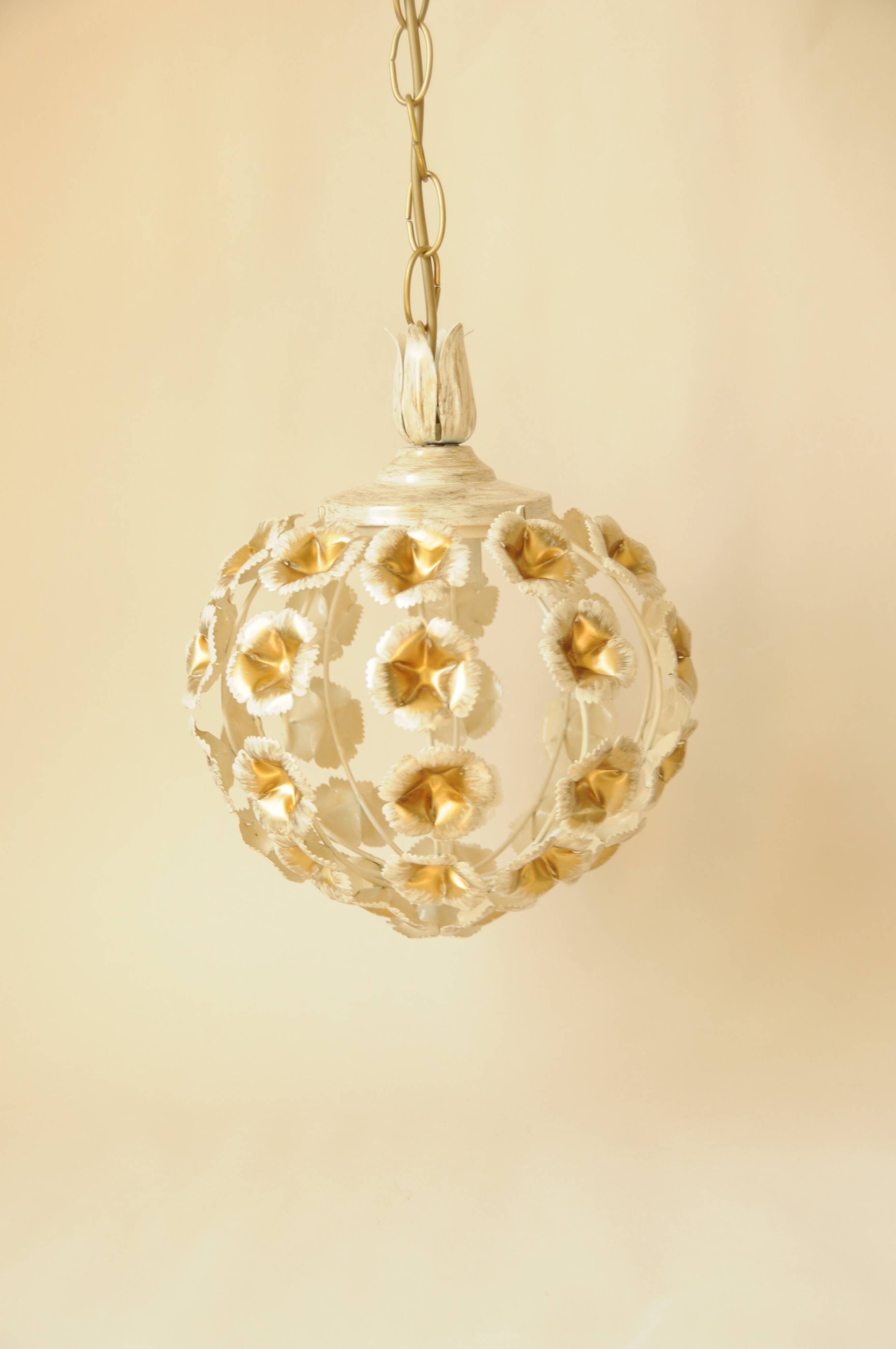 Flower ball chandelier - vintage floral pendant light in gold metal