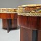 Art Deco stools in walnut and floral printed fabric, Italy.
