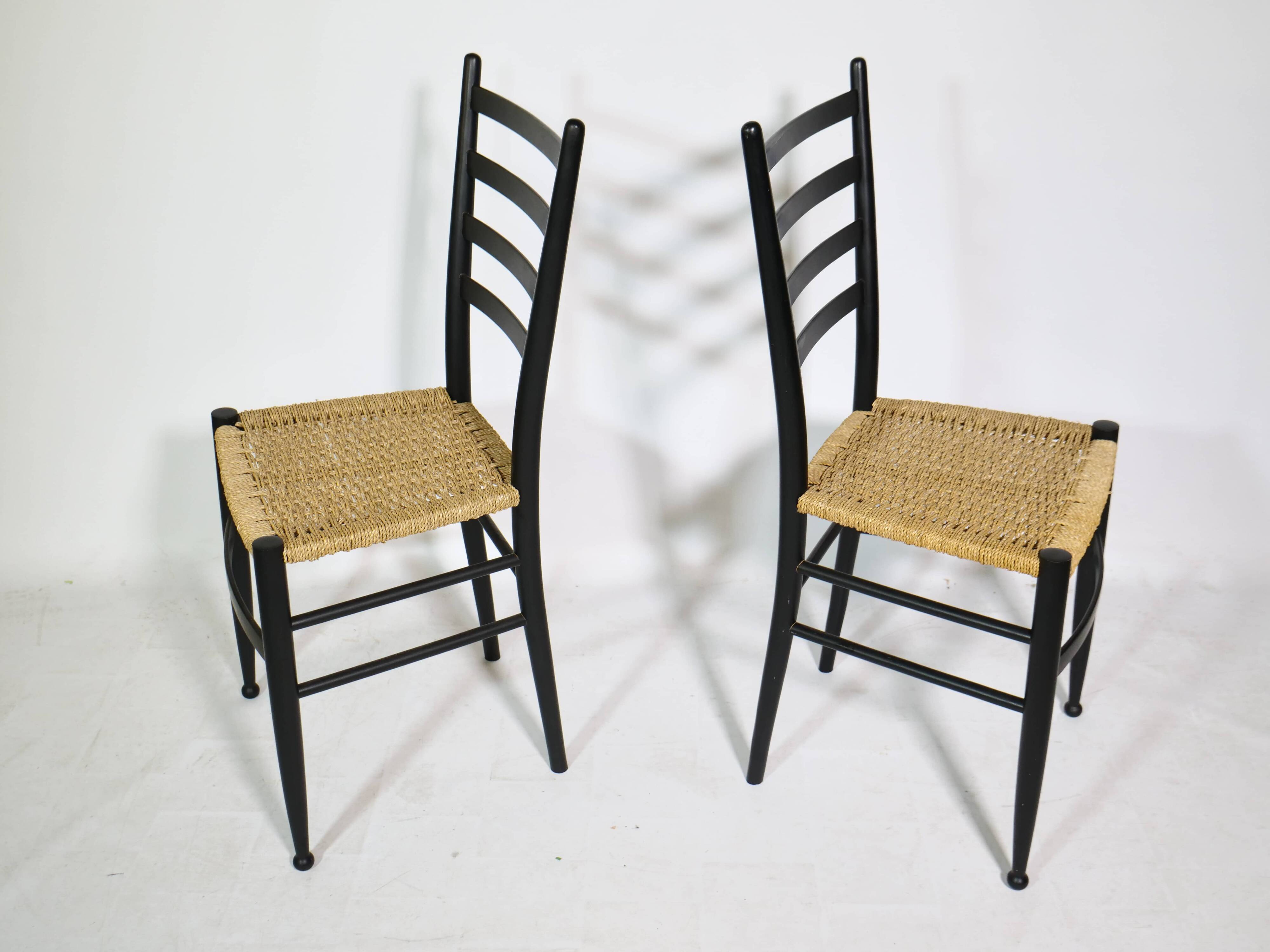 Mid-Century Italian Dining Chairs with Woven Seats, Set of 6, 1960s–70s