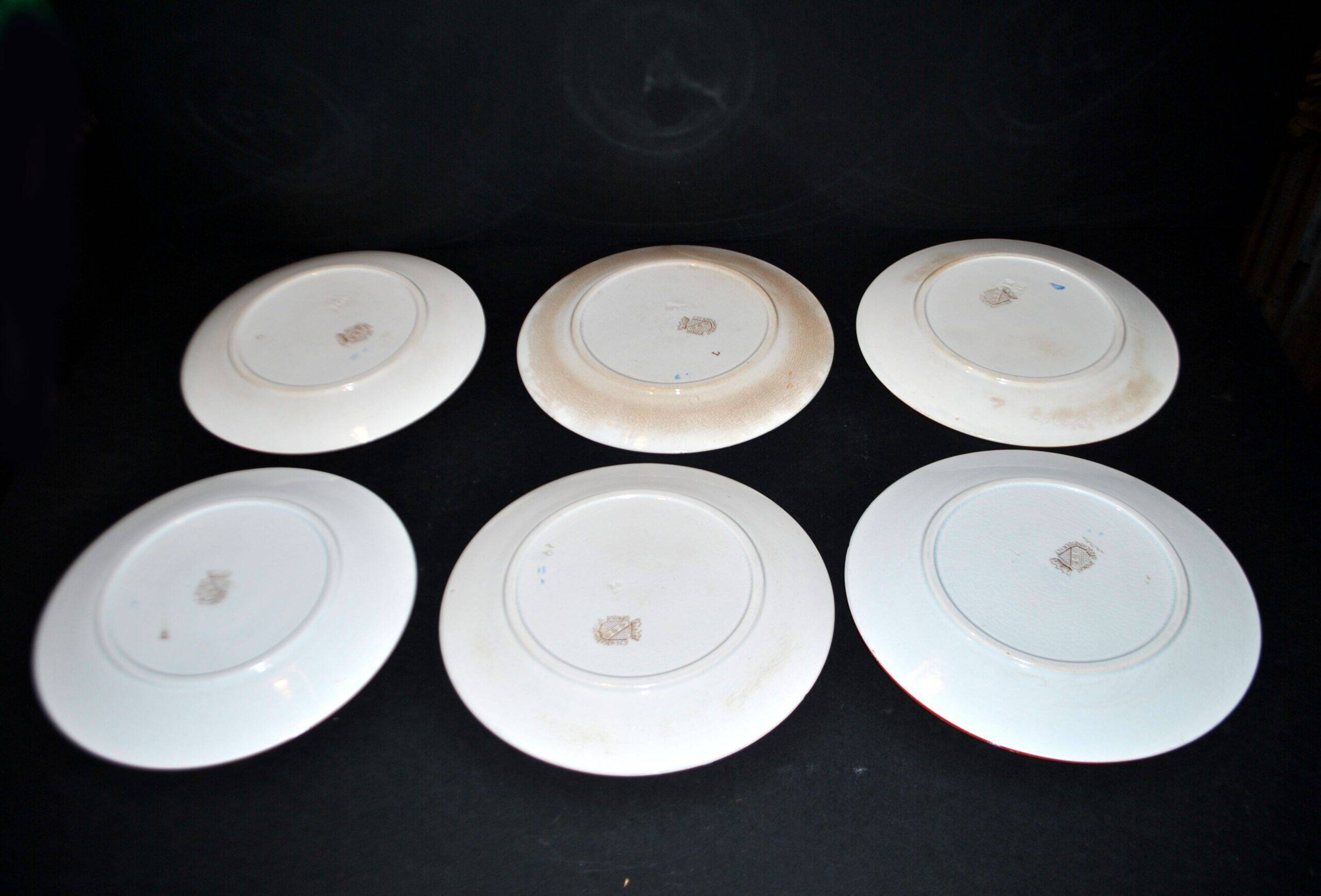Sarreguemines dessert service 12 plates opaque earthenware bamboo polychrome Asian Chinese decor