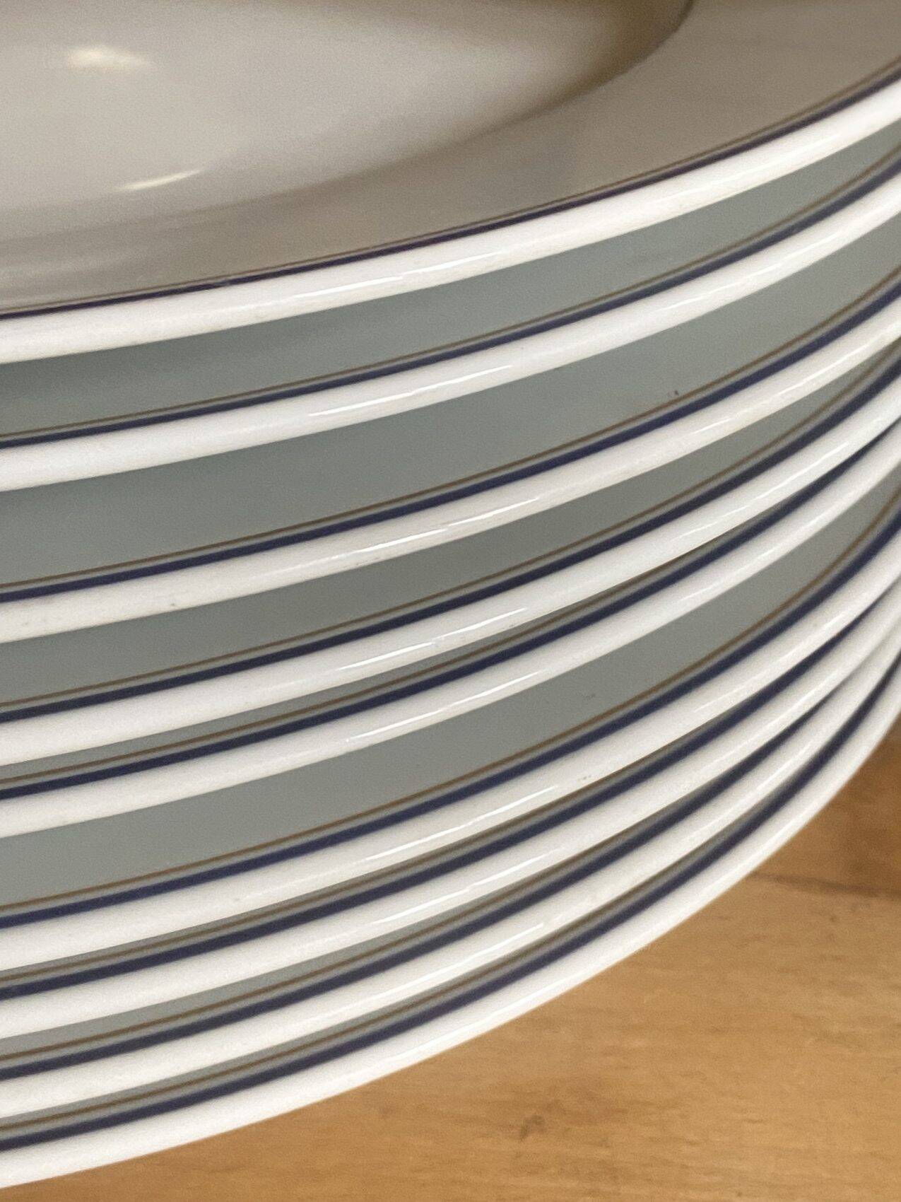 Set of 11 large flat plates – White porcelain with blue rim – Pillivuyt, 31 cm
