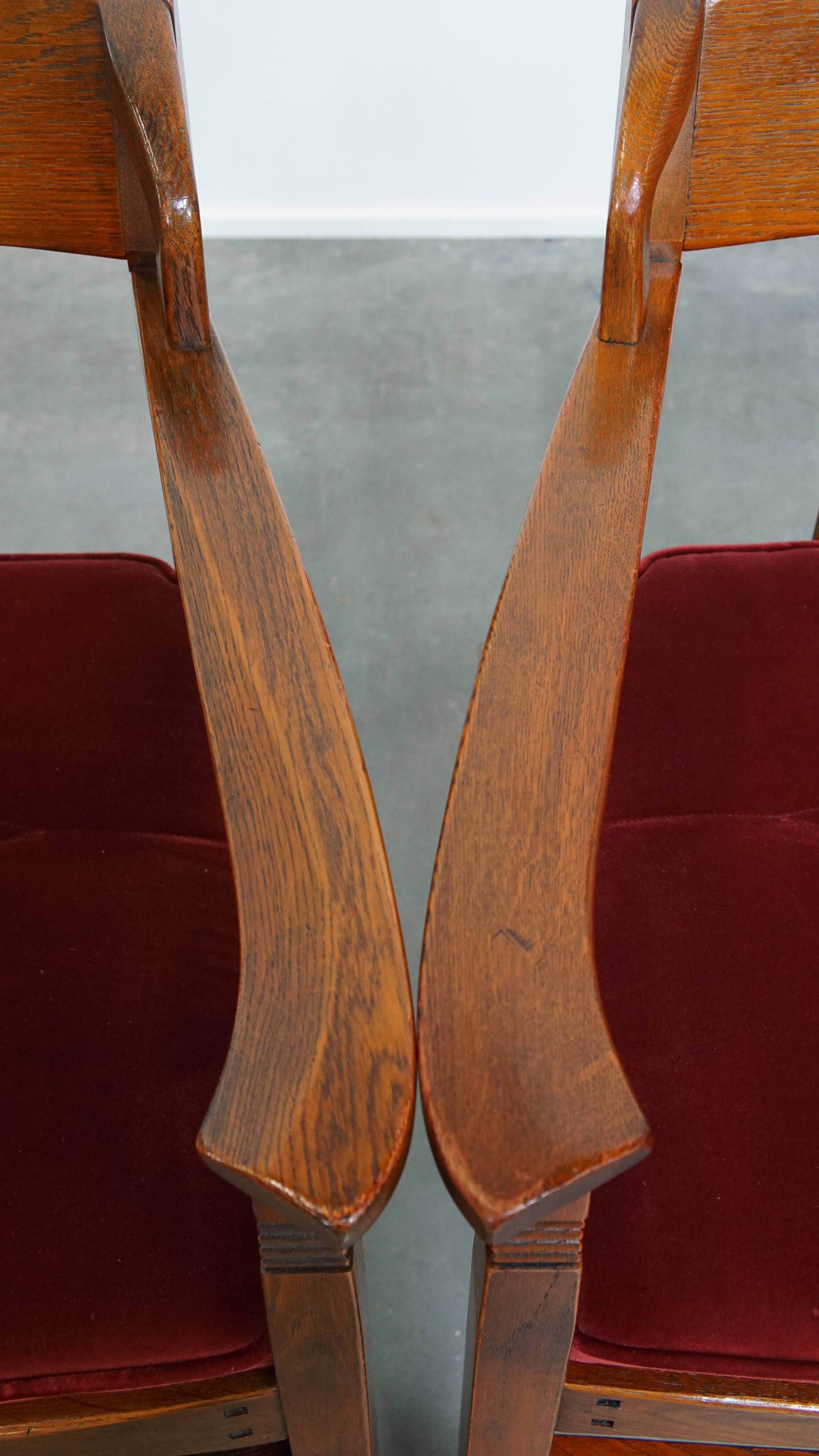 Ensemble de 4 chaises de salle à manger Art Nouveau / Jugendstil avec revêtement rouge