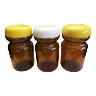 Trio of old amber jars