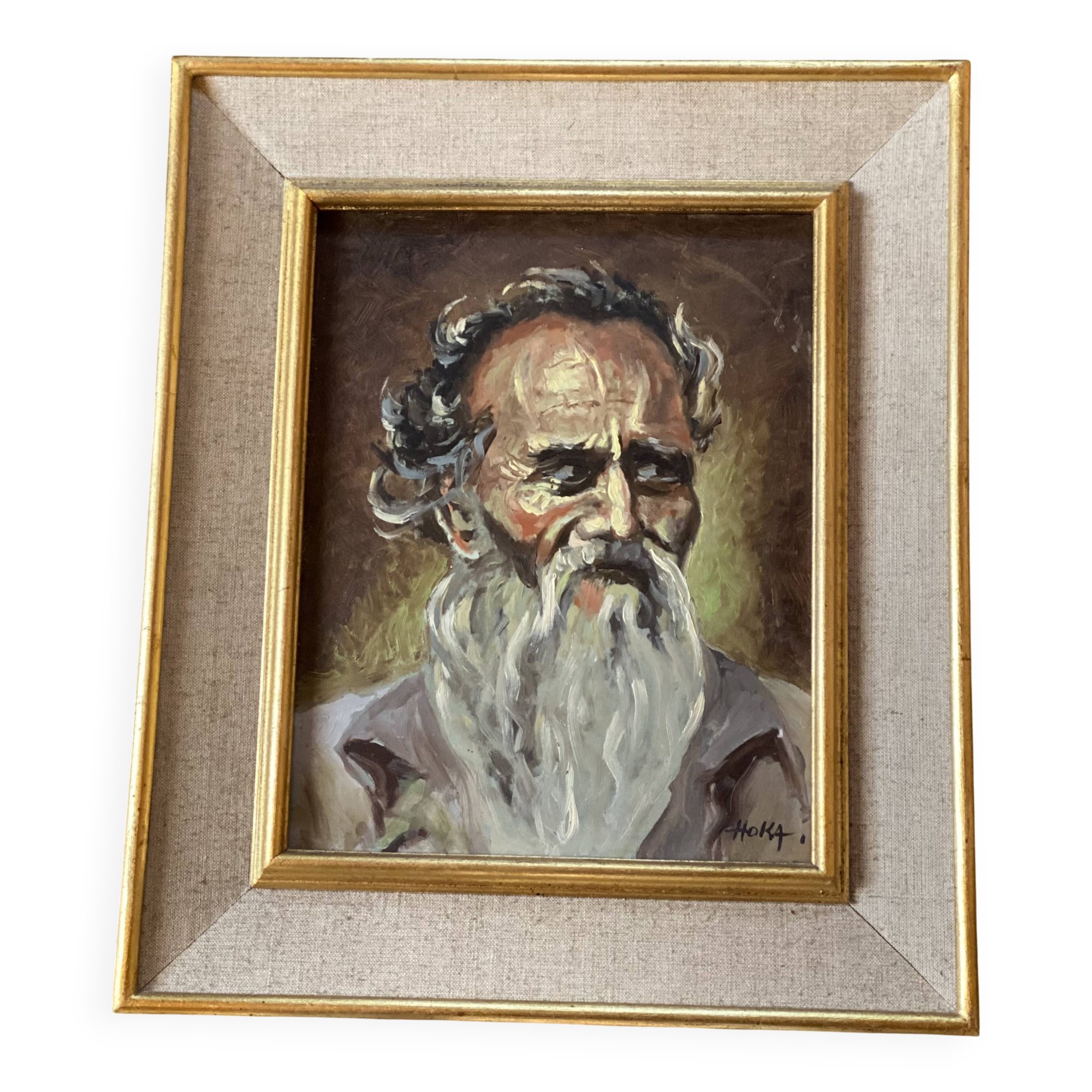 Portrait of an old man signed vintage painting 1960