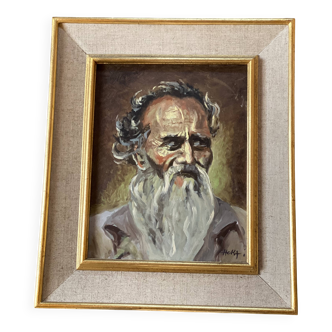 Portrait of an old man signed vintage painting 1960