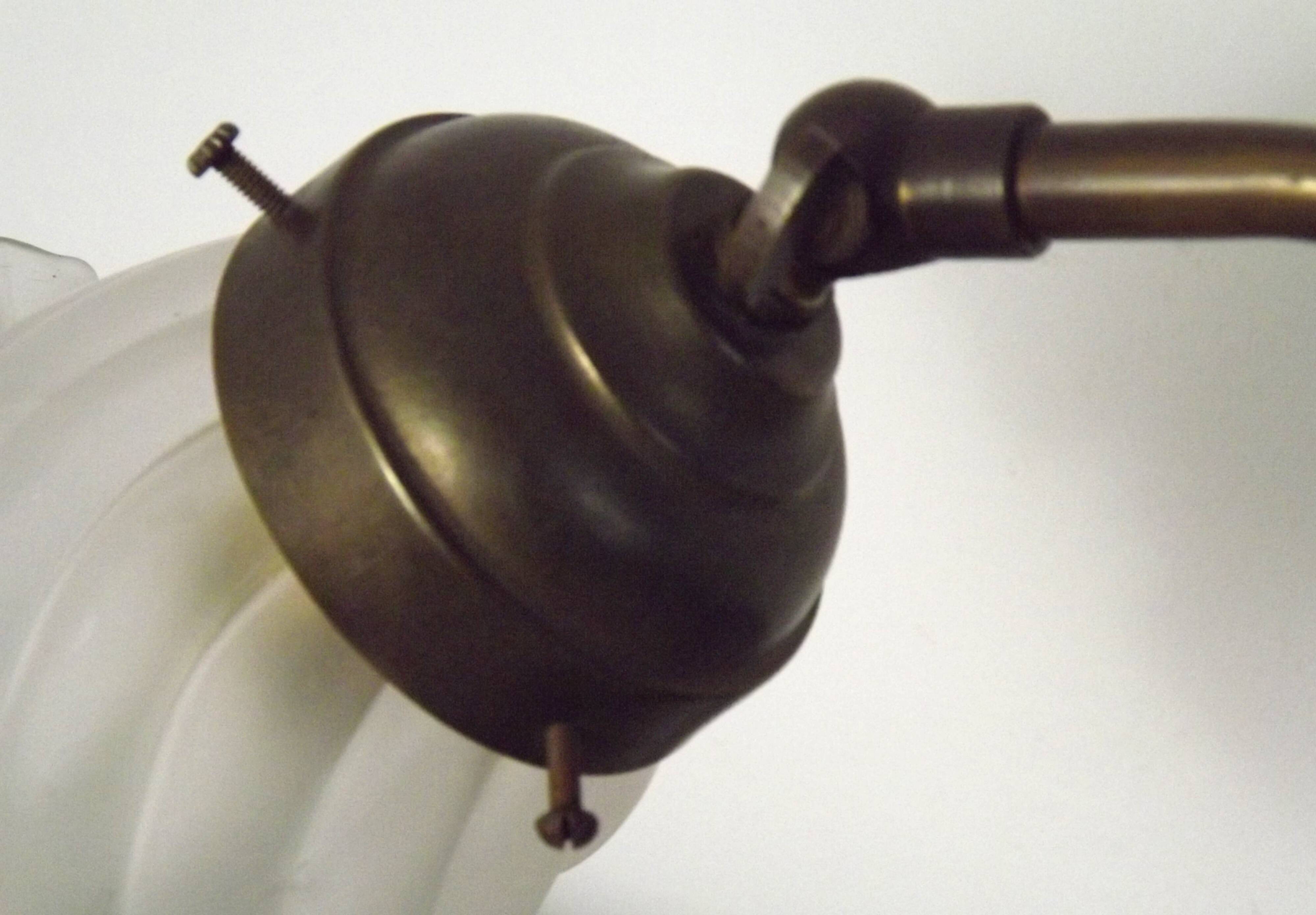 Vintage French Brass Gooseneck Table Lamp with Opaque Patterned Glass Shade 5522