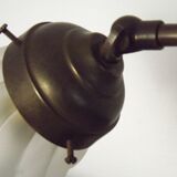 Vintage French Brass Gooseneck Table Lamp with Opaque Patterned Glass Shade 5522