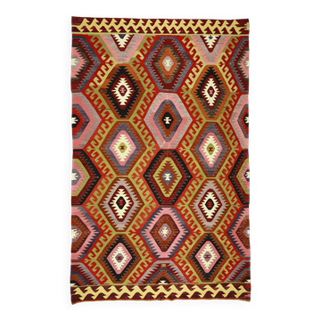 Turkish Kilim Yuruk Vintage 206x315 cm Geometric Red Orange