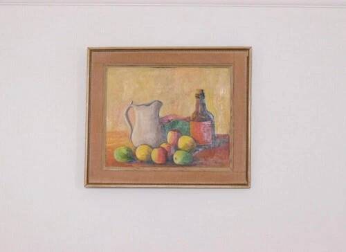 Swedish Oil on Board “Still Life with Jug,Bottle and Fruit” By CW Framed 60×51cm