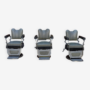 Set of 3 Art Deco hairdresser / barber chairs, WITUB, France, circa 1940
