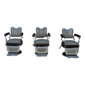 Set of 3 Art Deco hairdresser / barber chairs, WITUB, France, circa 1940