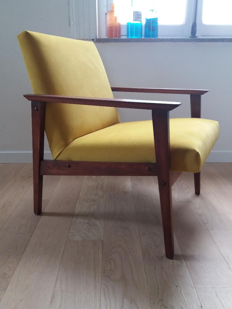Pair of restored armchairs - yellow velvet