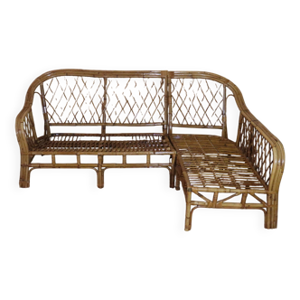 Vintage rattan corner sofa