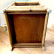 Table basse vintage bois et rotin blond un tiroir 1970