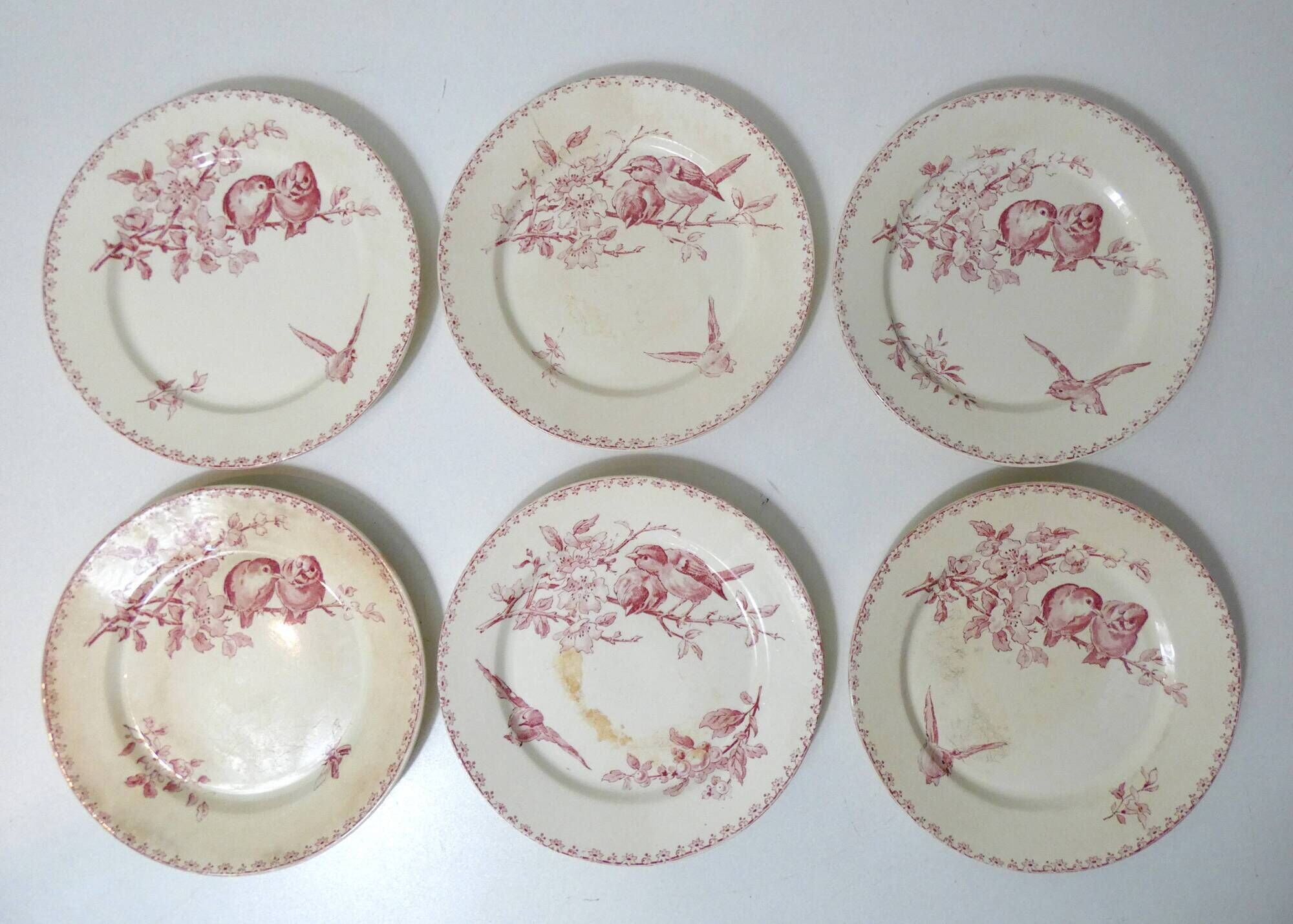 Terre de fer Digoin Sarreguemines 6 flat plates FAVORI birds model