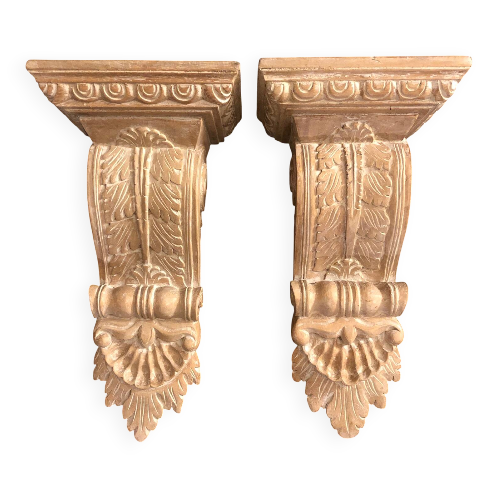 Pair of carved solid wood consoles