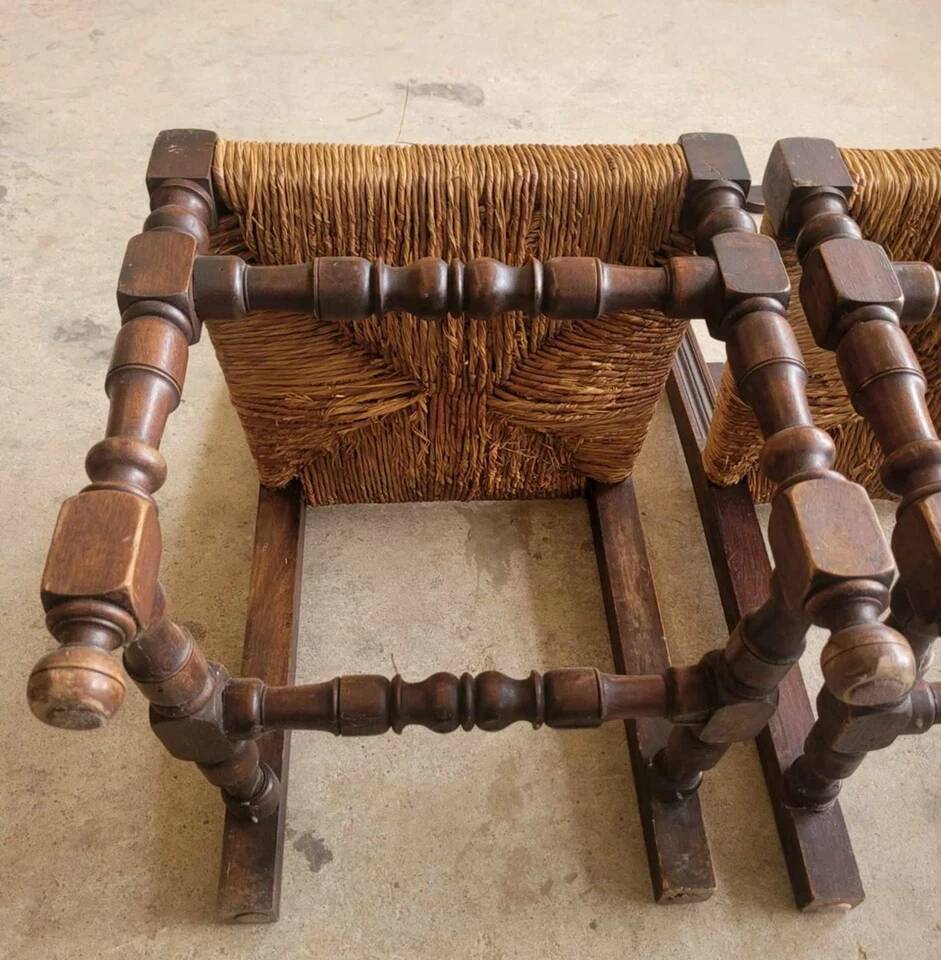 Set of 6 Vintage Rustic Solid Wood Chairs circa 1980