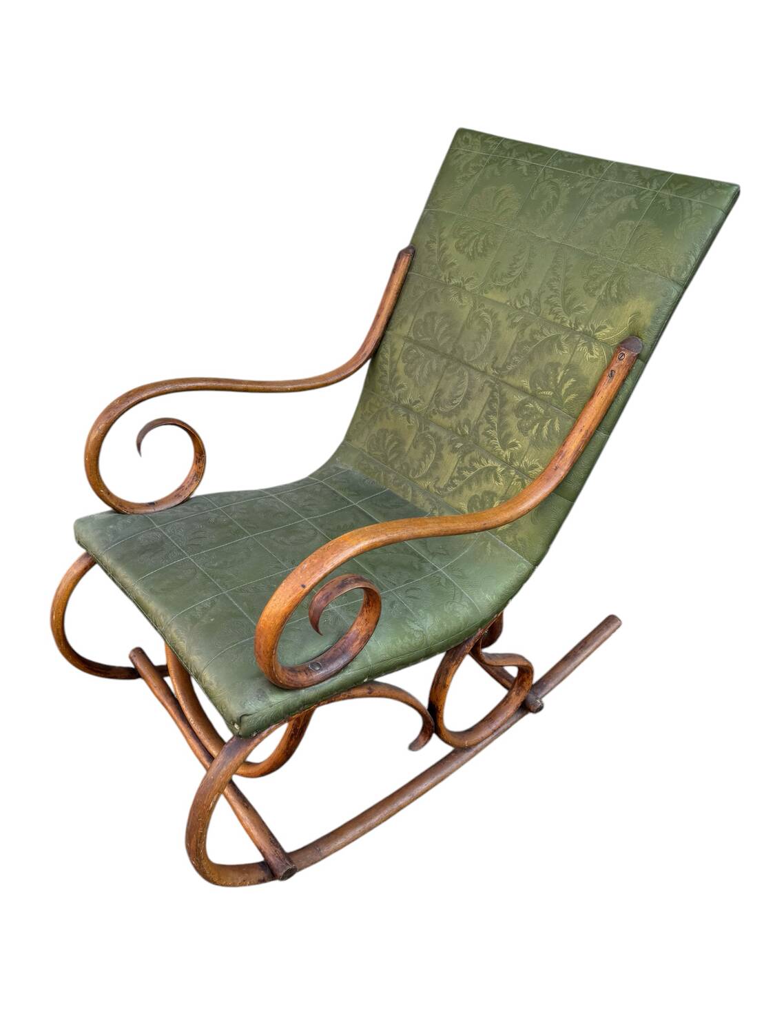 Set of 2 thonet style rocking chairs in green leatherette